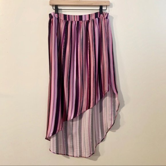 AINSLEY Striped Silk Skirt with Asymmetrical Hem - Picture 1 of 7